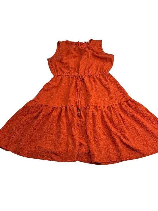 Calvin Klein Orange Sleeveless Tiered Dress With Drawstring Waist Size 8 - Picture 6 of 11